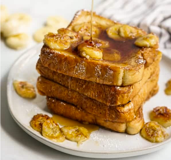 Caramelized Banana French Toast with Decadent Maple Pecan Sauce
