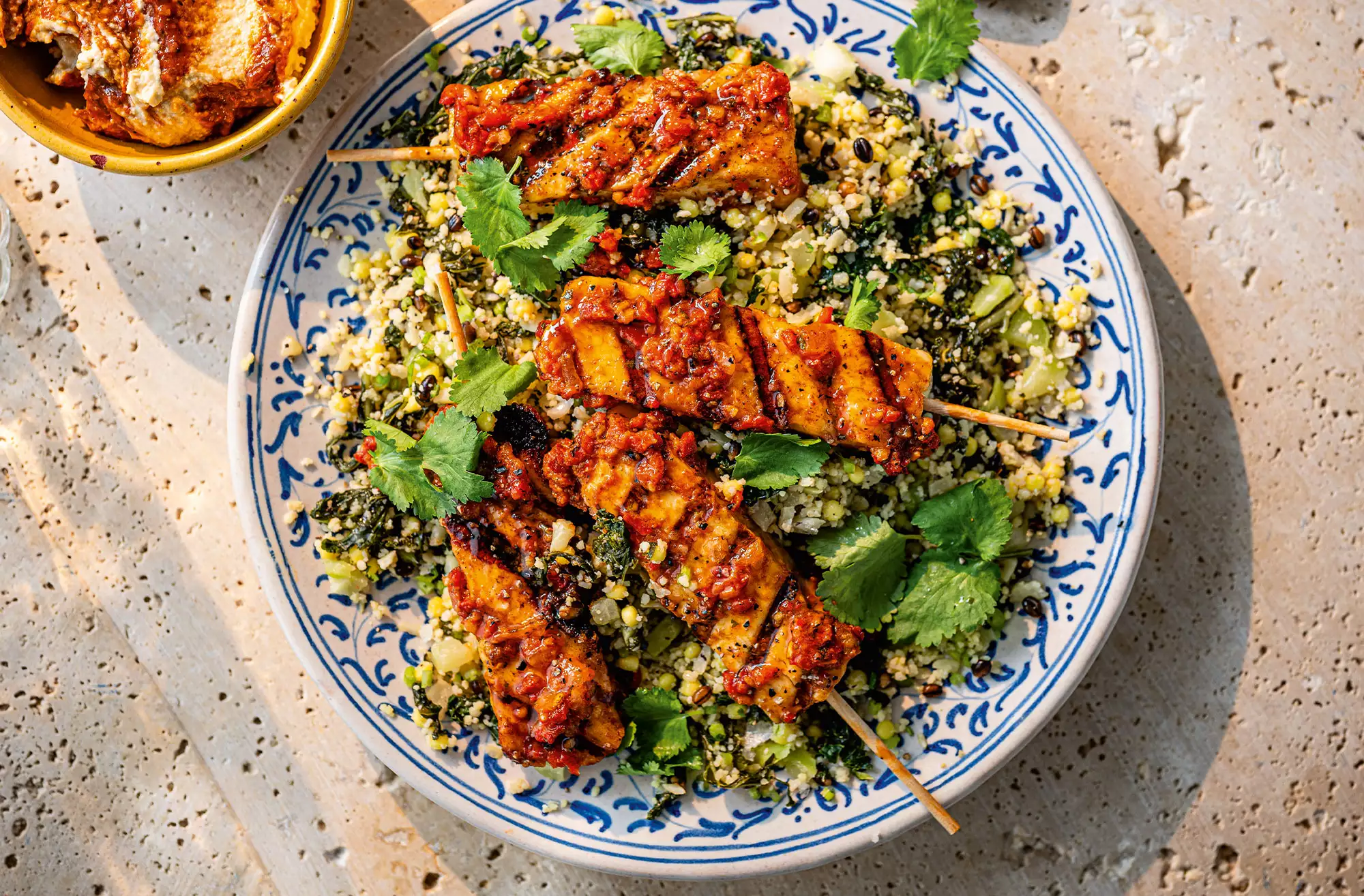 Harissa Honey Glazed Halloumi Skewers with Preserved Lemon Couscous