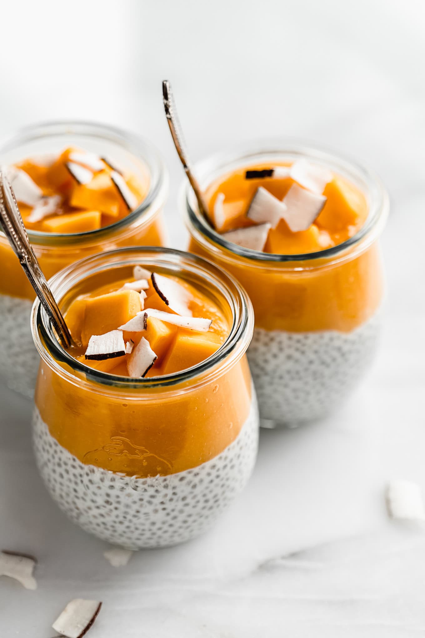 Tropical Bliss: Mango Coconut Chia Pudding with Passion Fruit Coulis